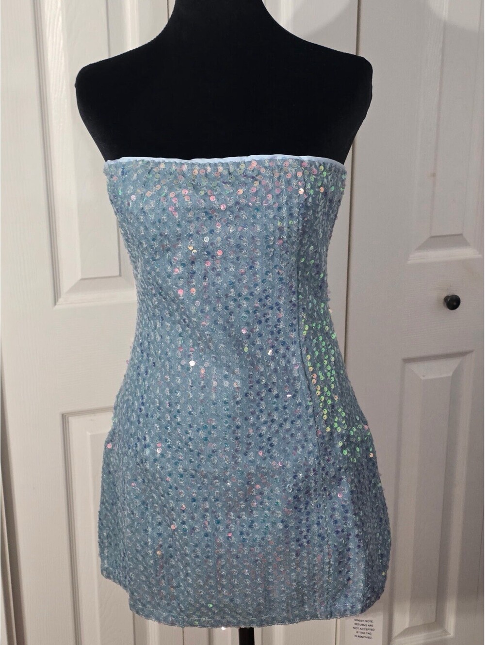 Superdown Claudia Sequin Denim Dress in Light Wash, Size S